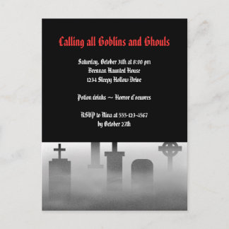 Graveyard fog creepy cemetery gothic Halloween Invitation Postcard
