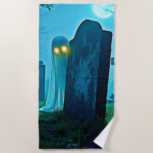 Graveyard Ghost's Eerie Glimpse Beach Towel