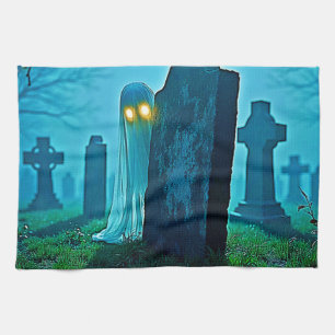 Graveyard Ghost's Eerie Glimpse Tea Towel