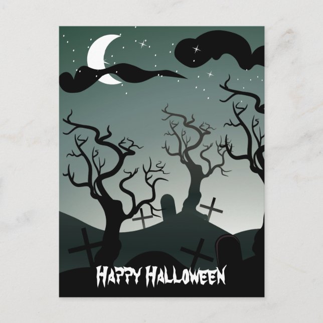 Graveyard Halloween Greeting  Postcard (Front)