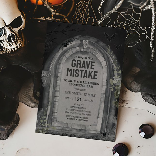 Graveyard Halloween Party Invitation (Tombstone Grave Mistake Halloween Party Invitation)