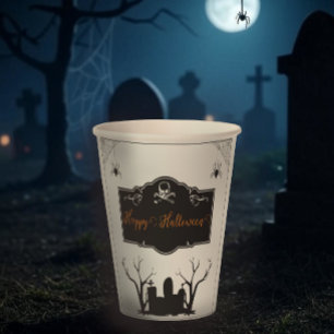 Graveyard Halloween White Paper Cups