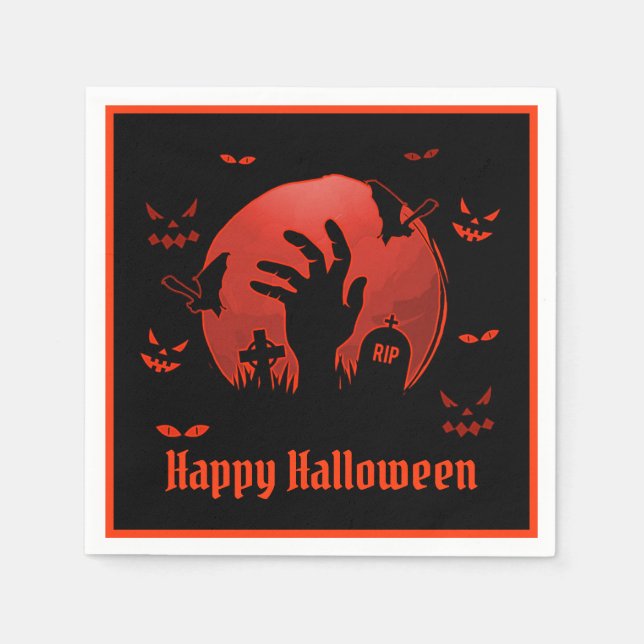 Graveyard Moon Halloween Napkin (Front)
