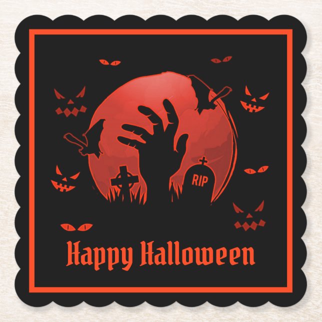 Graveyard Moon Halloween Paper Coaster (Front)