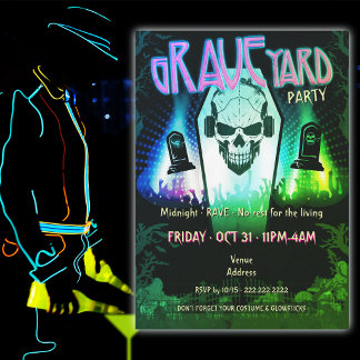 gRAVEyard Rave Neon Skull Halloween Costume Party Invitation