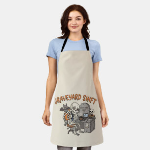 Graveyard Shift Office Skeleton Funny Halloween Apron