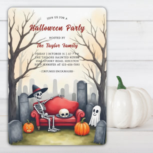 Graveyard Skeleton Ghost Costume Halloween Party Invitation