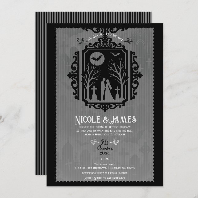 Graveyard Vows Black & Grey Gothic Wedding Invitation (Front/Back)