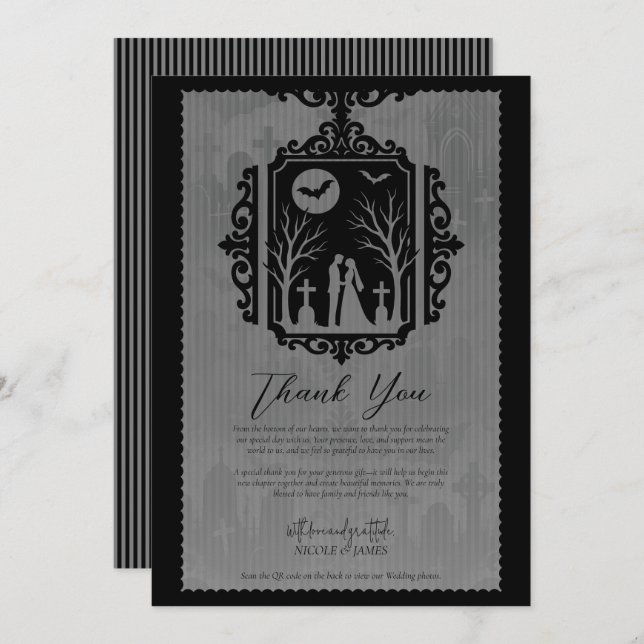 Graveyard Vows Black & Grey Gothic Wedding RSVP Invitation (Front/Back)