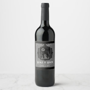 Graveyard Vows Black & Grey Gothic Wedding Wine Label