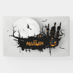 Graveyard, Witch, Pumpkins and Haunted House Banner