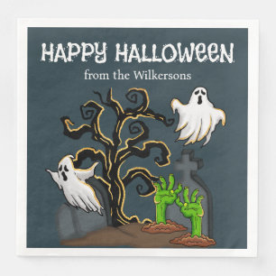 Graveyard Zombie and Ghosts Cute Halloween Party Napkin