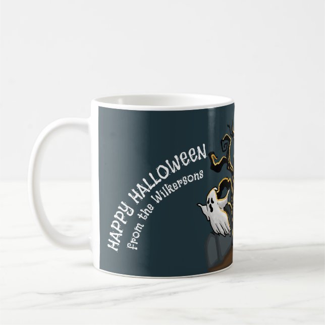Graveyard Zombie and Ghosts Cute Happy Halloween Coffee Mug (Left)