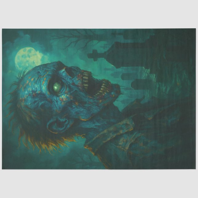 Graveyard Zombie Under Full Moon | Gothic Undead  Tissue Paper (Front)
