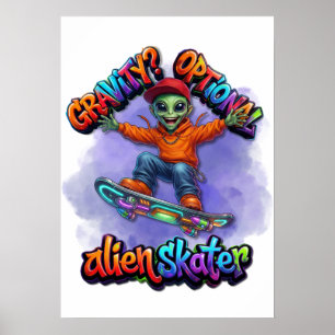 Gravity Optional Alien Skater Hoverboard Space Art Poster