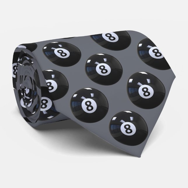 Gray 8 Ball Billiards Pool Player Cool Tie (Rolled)