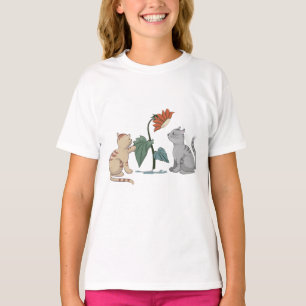 GRAY AND BEIGE CUTE KITTENS PLAY WITH SUNFLOWER T-Shirt
