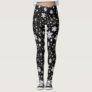 Gray and Black Flower Pattern Leggings