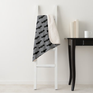 Gray and Black Halloween Bats Sherpa Blanket