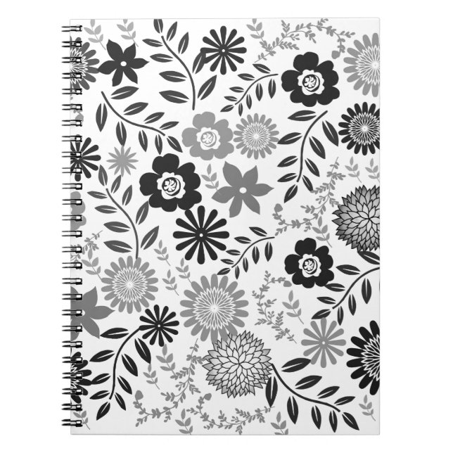 Gray and black pattern floral spiral notebook (Front)