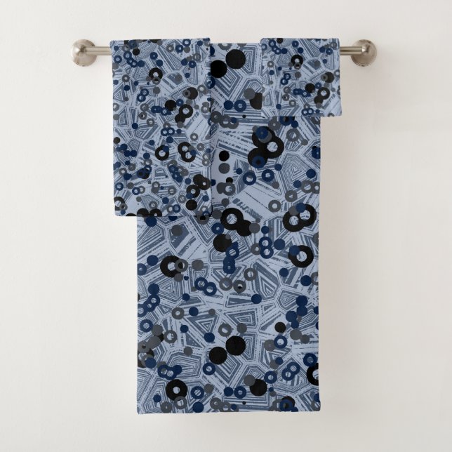 gray and blue geometric abstract bath towel set (Insitu)