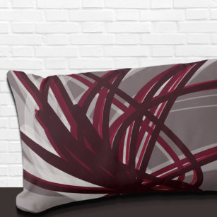 Gray and Burgundy Artistic Abstract Ribbons Lumbar Cushion