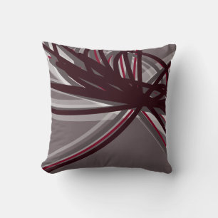 Gray and Burgundy Artistic Abstract Ribbons Throw  Cushion