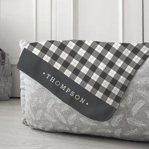 Gray and Cream Buffalo Plaid Personalized Sherpa Blanket