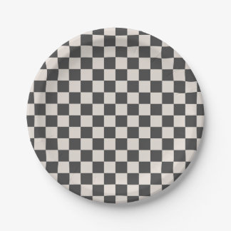 Gray and Cream Checkerboard Party Paper Plate
