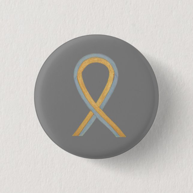 Gray and Gold Awareness Ribbon Custom Button Pins (Front)