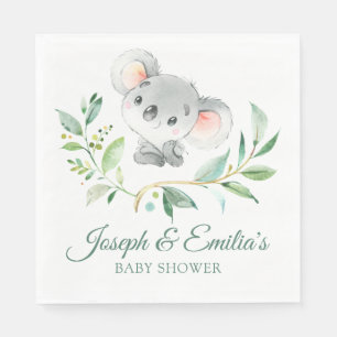 Gray and Green Koala Baby Shower Gender Neutral Napkin
