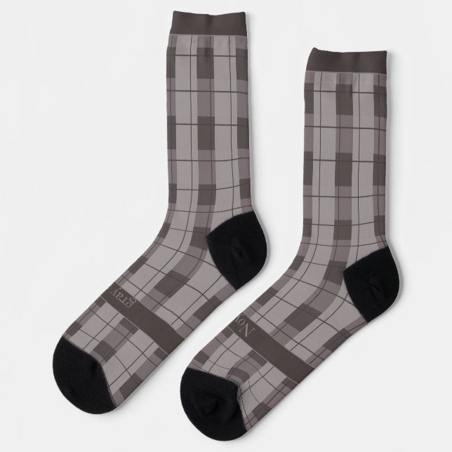Gray and Grey Plaid, Text on Foot Socks (Left)