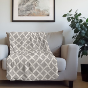 Gray and Ivory Lattice Modern Farmhouse Sherpa Blanket