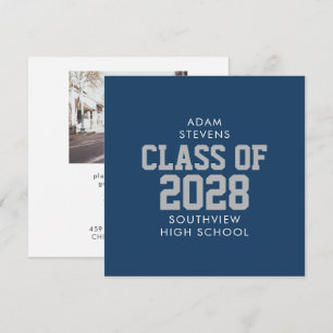 Gray and Navy Classic Varsity Graduate Party Invitation