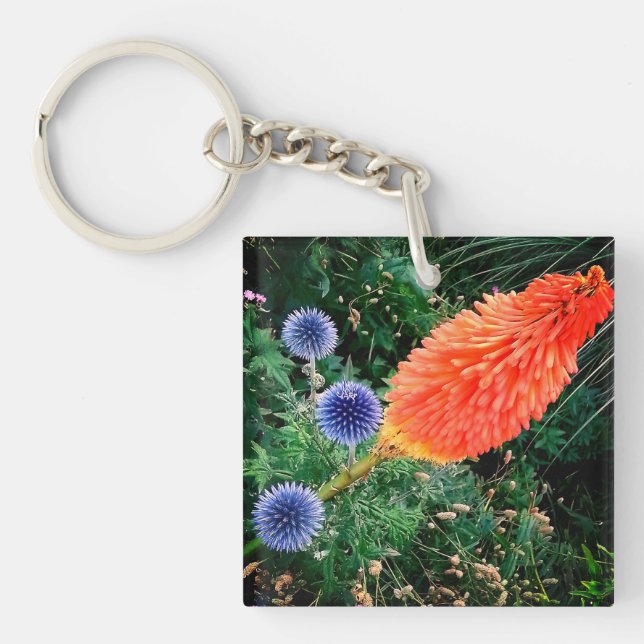 Gray and orange flowers key ring (Front)
