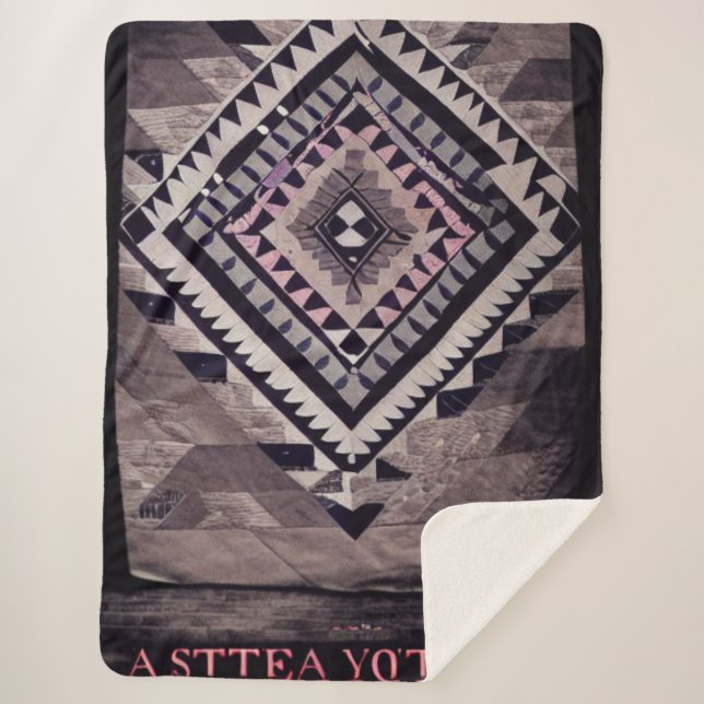 Gray and Pink Aztec Quilt Sherpa Blanket (Front)