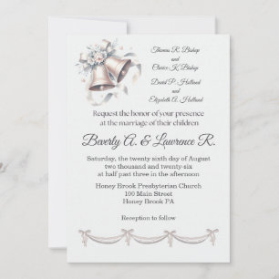 Gray and Pink Bells Wedding Invitation