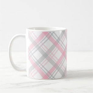 Gray and Pink Plaid Pattern Coffee Cup Mug
