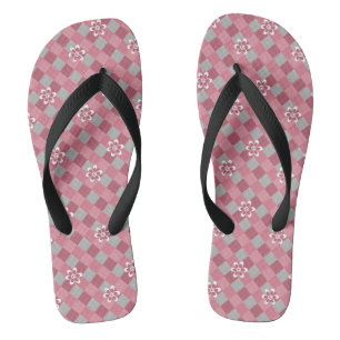 Gray and pink plaid with chamomile flowers jandals
