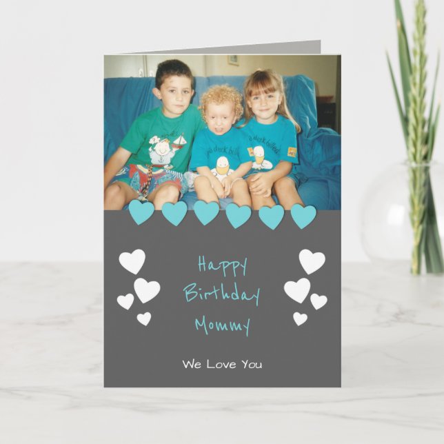 Gray and turquoise Mom photo Birthday Card (Front)