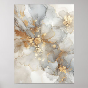 Gray and white alcohol ink poster