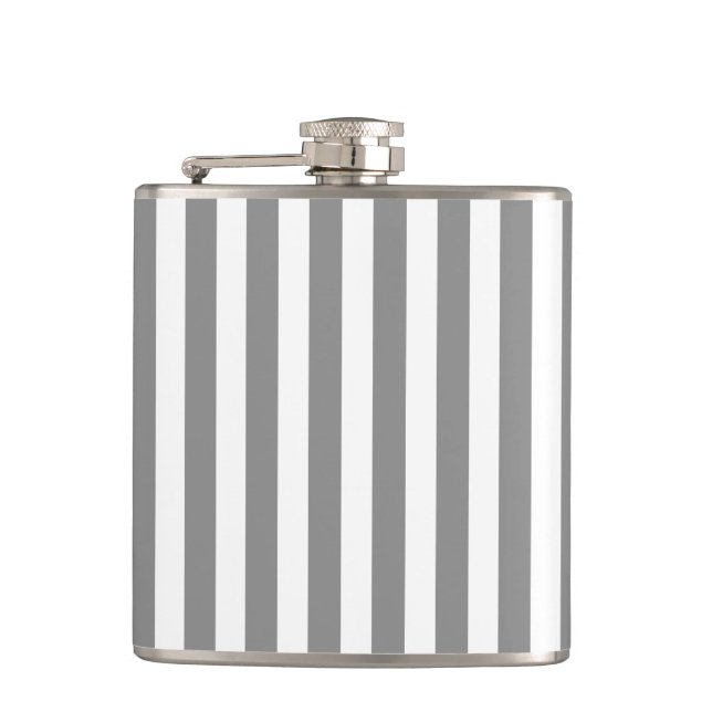 Gray and white candy stripes hip flask (Front)