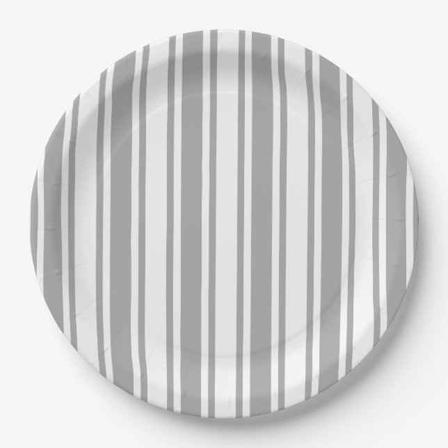 Gray and white candy stripes paper plate (Front)