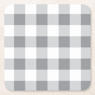 Gray And White Checkerboard Pattern Square Paper Coaster