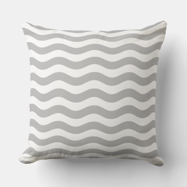 Gray and White Coastal Wave Pattern Cushion (Front)