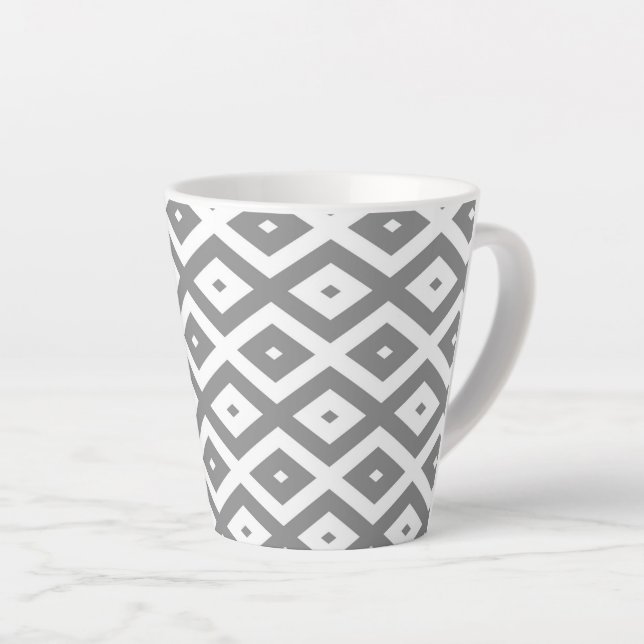 Gray and white diamond pattern latte mug (Right Angle)
