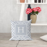 Gray and White Geometric Bamboo Lattice Monogram Cushion<br><div class="desc">Our neutral gray and white bamboo patterned pillow is the perfect preppy, summery touch for your couch, patio or living space. This modern, oversized geometric take on the classic bamboo lattice pattern gives the retro preppy staple a fresh new feel. Square throw pillow features a bamboo branch lattice pattern in...</div>