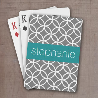 Gray and White Geometric Pattern Custom Name Playing Cards