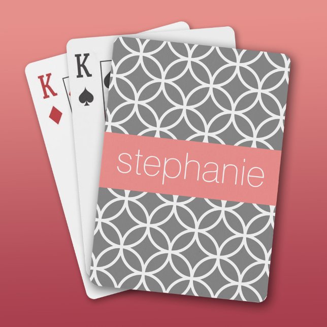 Gray and White Geometric Pattern Custom Name Playing Cards (Custom Playing Cards)
