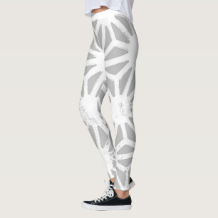 Gray and white geometric pattern leggings
